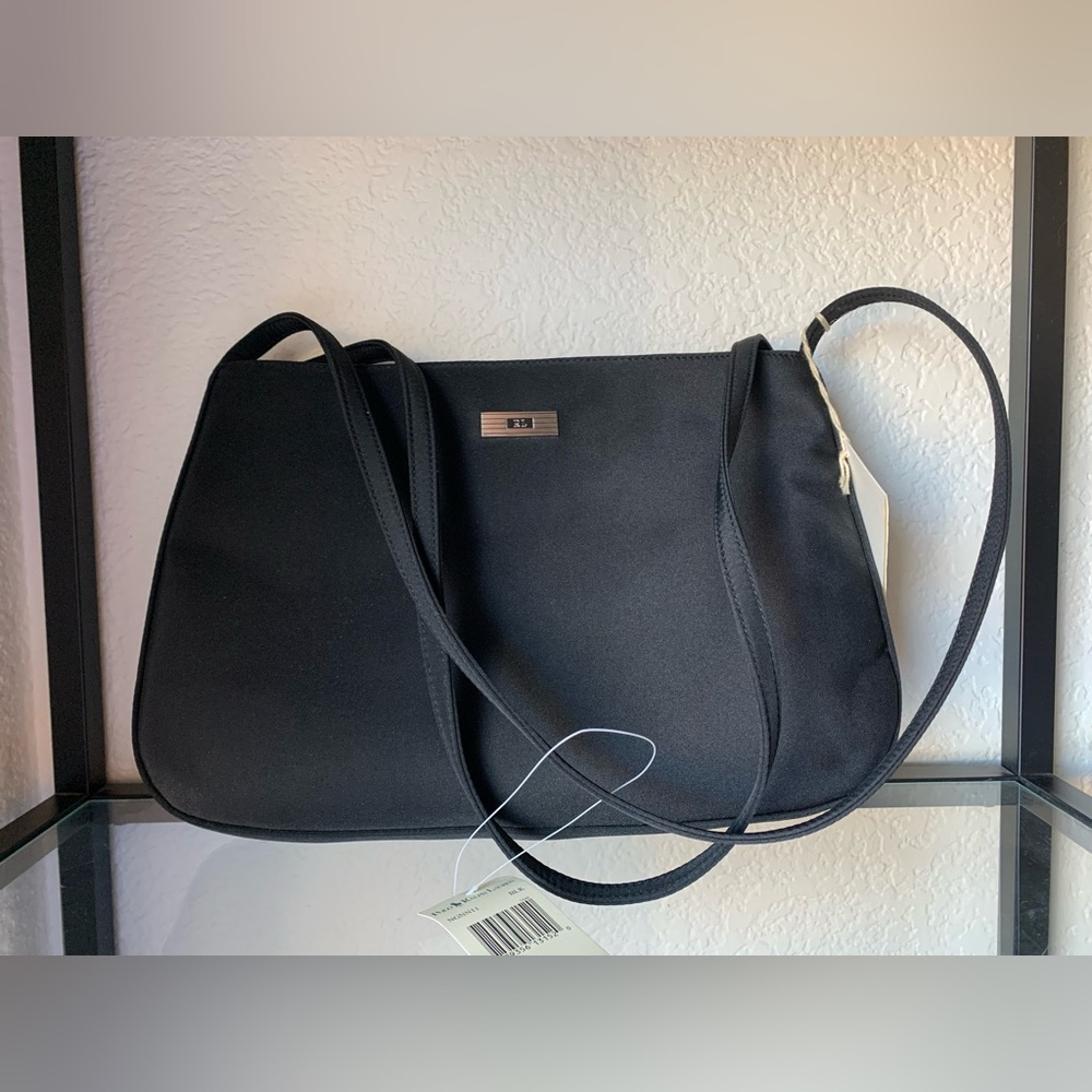 NWT Vintage Ralph Lauren Black Nylon Shoulder Bag Purse Classic Everyday Handbag - Picture 14 of 14